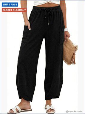 Wide Leg Palazzo Pants Elastic Waist Baggy Harem Pants with Pockets